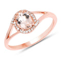 0.78 Carat Genuine Morganite and White Diamond 14K Rose Gold Ring