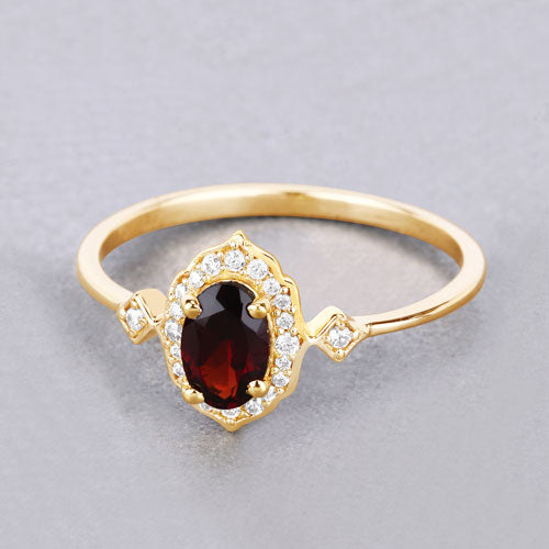 0.59 Carat Genuine Garnet and White Diamond 10K Yellow Gold Ring