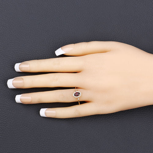 0.59 Carat Genuine Garnet and White Diamond 10K Yellow Gold Ring