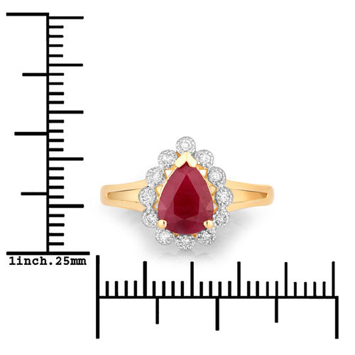 1.31 Carat Genuine Ruby and White Diamond 14K Yellow Gold Ring