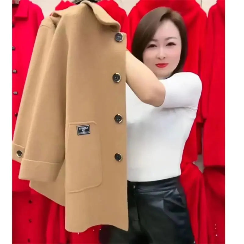 Women's Mid-Length Warm Wool Blend Coat for Fall/Winter