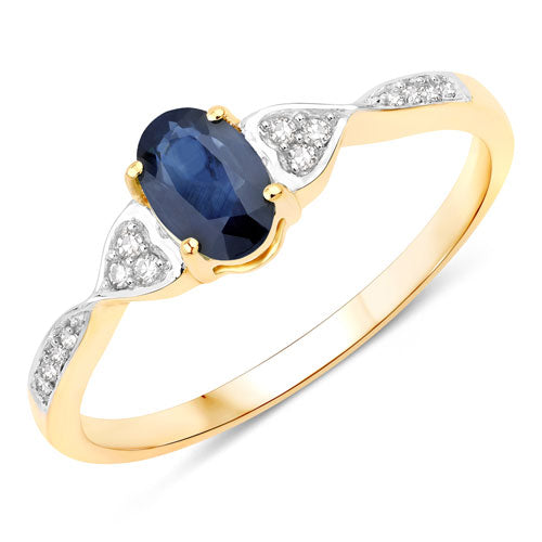 0.53 Carat Genuine Blue Sapphire and White Diamond 10K Yellow Gold Ring