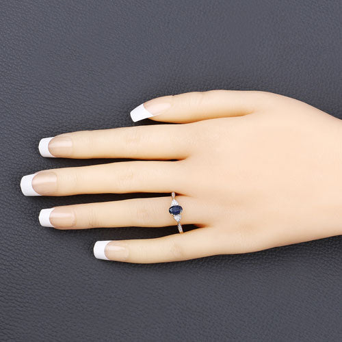 0.53 Carat Genuine Blue Sapphire and White Diamond 10K Yellow Gold Ring