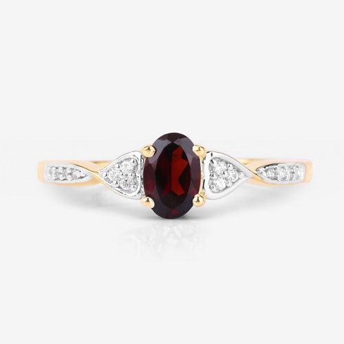 0.56 Carat Genuine Garnet and White Diamond 10K Yellow Gold Ring