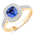 1.31 Carat Genuine Blue Sapphire and White Diamond 18K Yellow Gold Ring