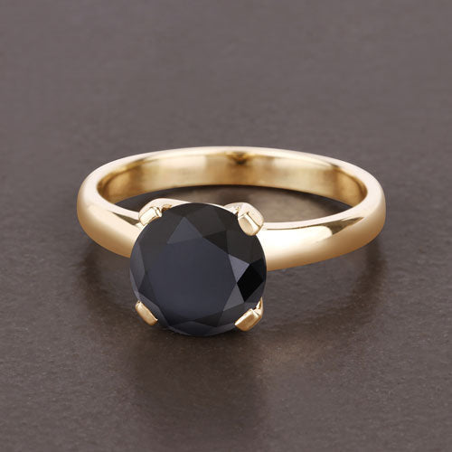 3.00 Carat Genuine Black Diamond 14K Yellow Gold Ring