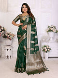 A soft green organza silk saree with elegant woven textures.
