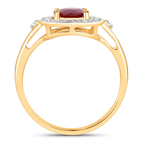 1.67 Carat Genuine Ruby and White Diamond 14K Yellow Gold Ring