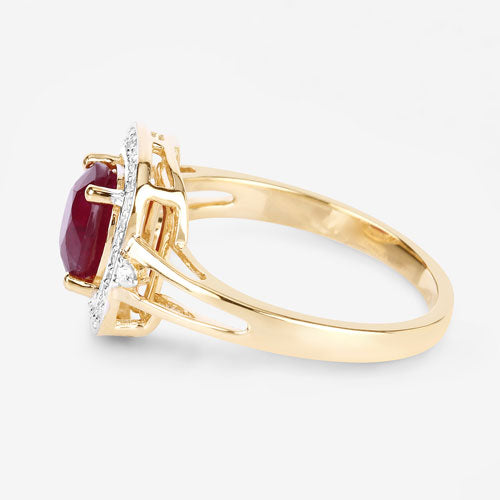 1.67 Carat Genuine Ruby and White Diamond 14K Yellow Gold Ring