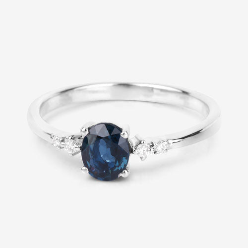 0.84 Carat Genuine Blue Sapphire and White Diamond 14K White Gold Ring
