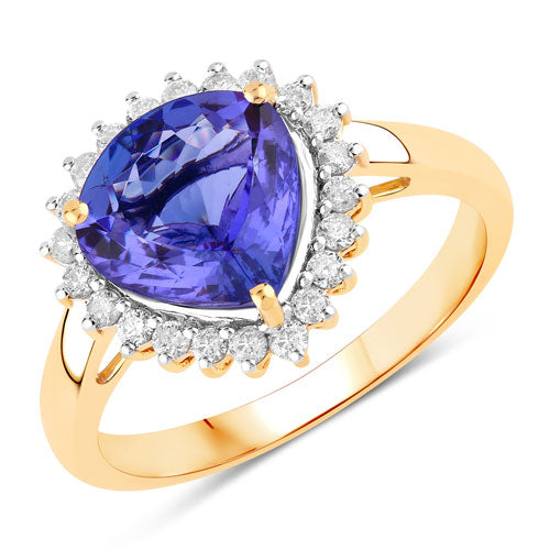2.68 Carat Genuine Tanzanite and White Diamond 14K Yellow Gold Ring