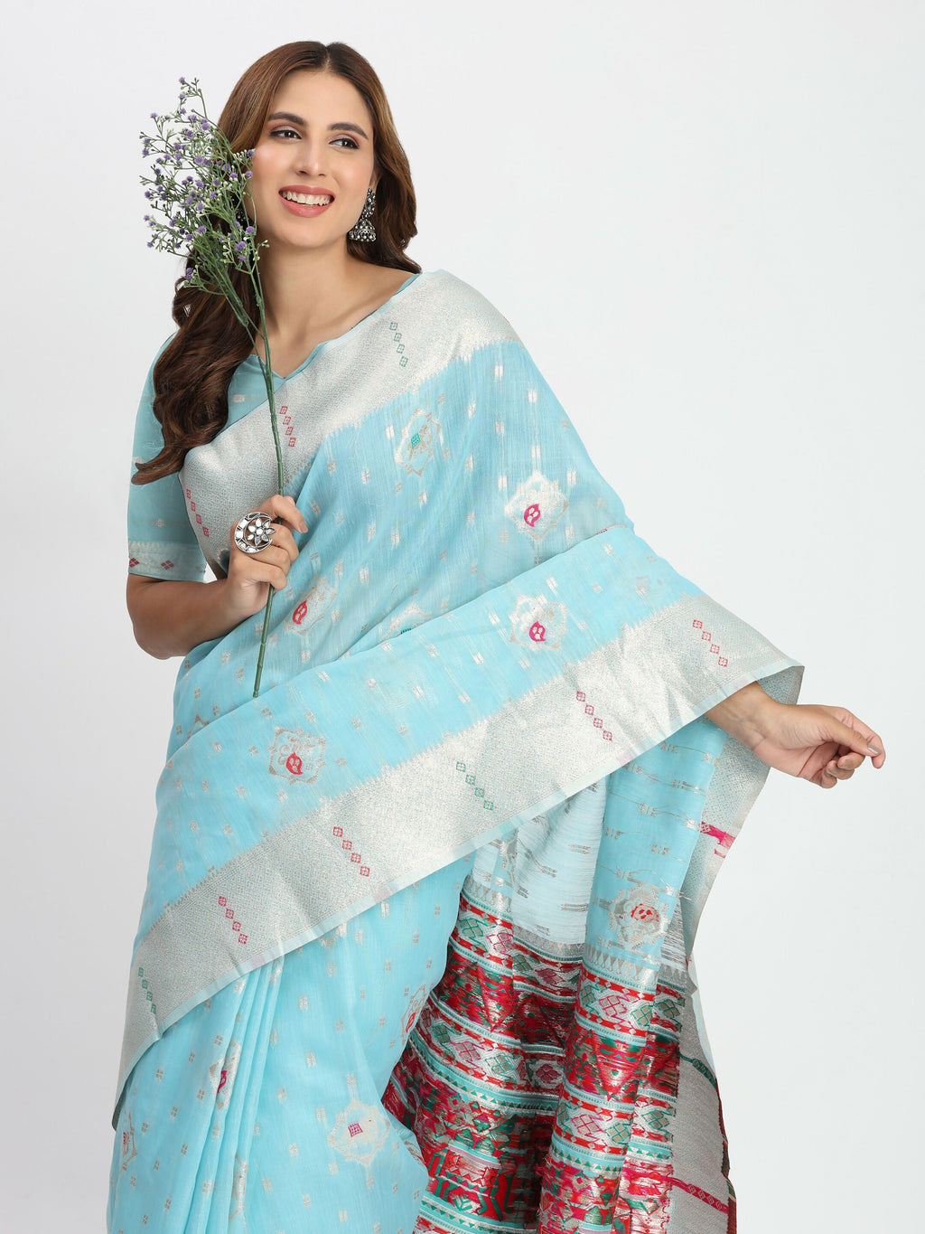 Shree Shyam Fashion Linen Cotton Sky Blue Saree