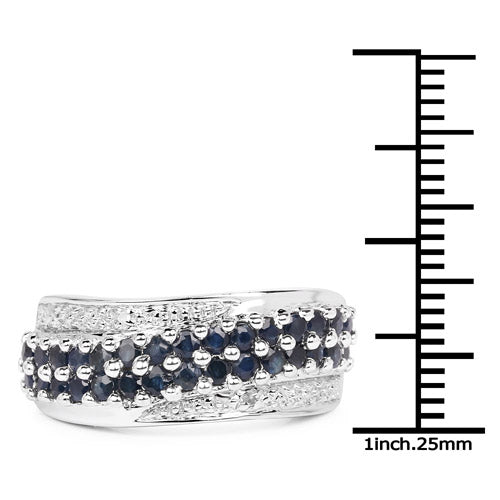 1.21 Carat Genuine Blue Sapphire and White Diamond .925 Sterling Silver Ring