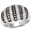 0.83 Carat Genuine Champagne Diamond and White Diamond .925 Sterling Silver Ring