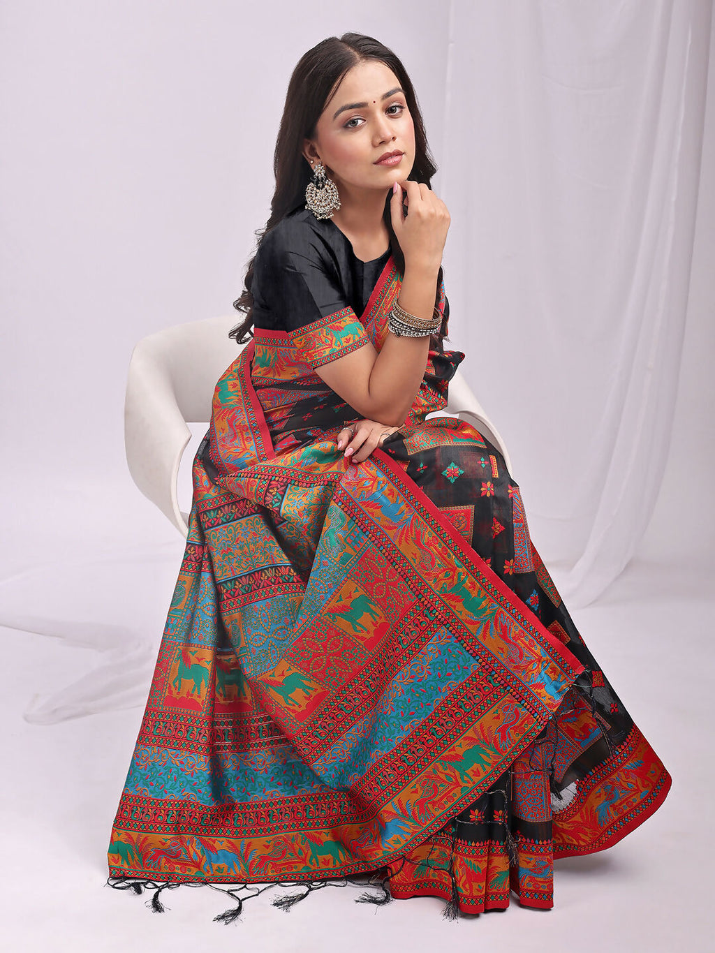 Black Linen Cotton Saree with Matching Blouse Piece
