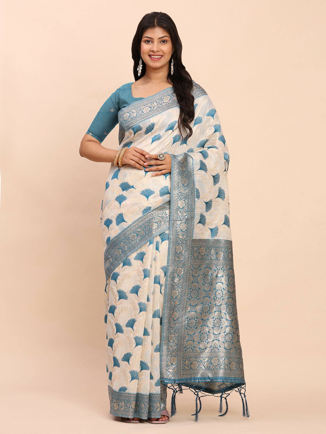 Shree Shyam Fashion Linen Cotton Sky Blue Saree