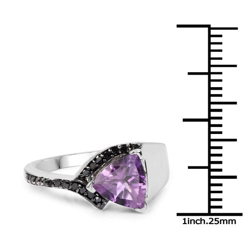 1.55 Carat Genuine Amethyst and Black Diamond .925 Sterling Silver Ring