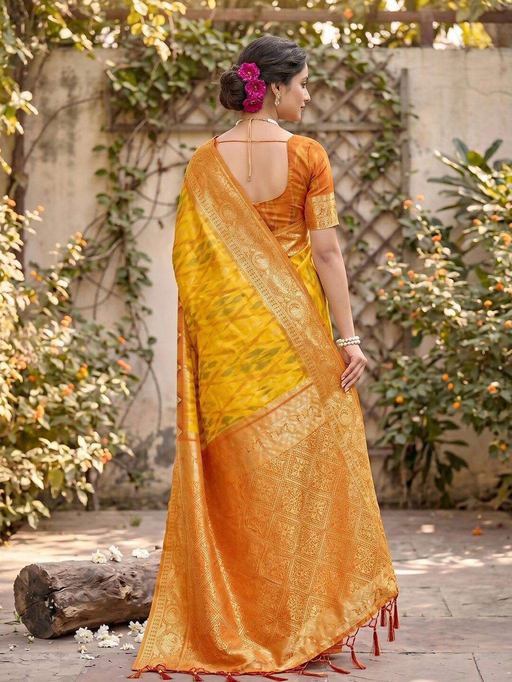 Yellow Soft Silk Saree with Coordinating Blouse Piece