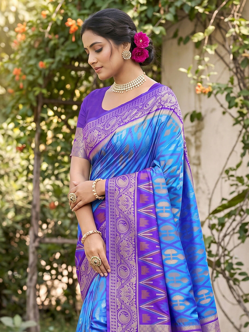 Sky Blue Soft Silk Saree with Matching Blouse Fabric