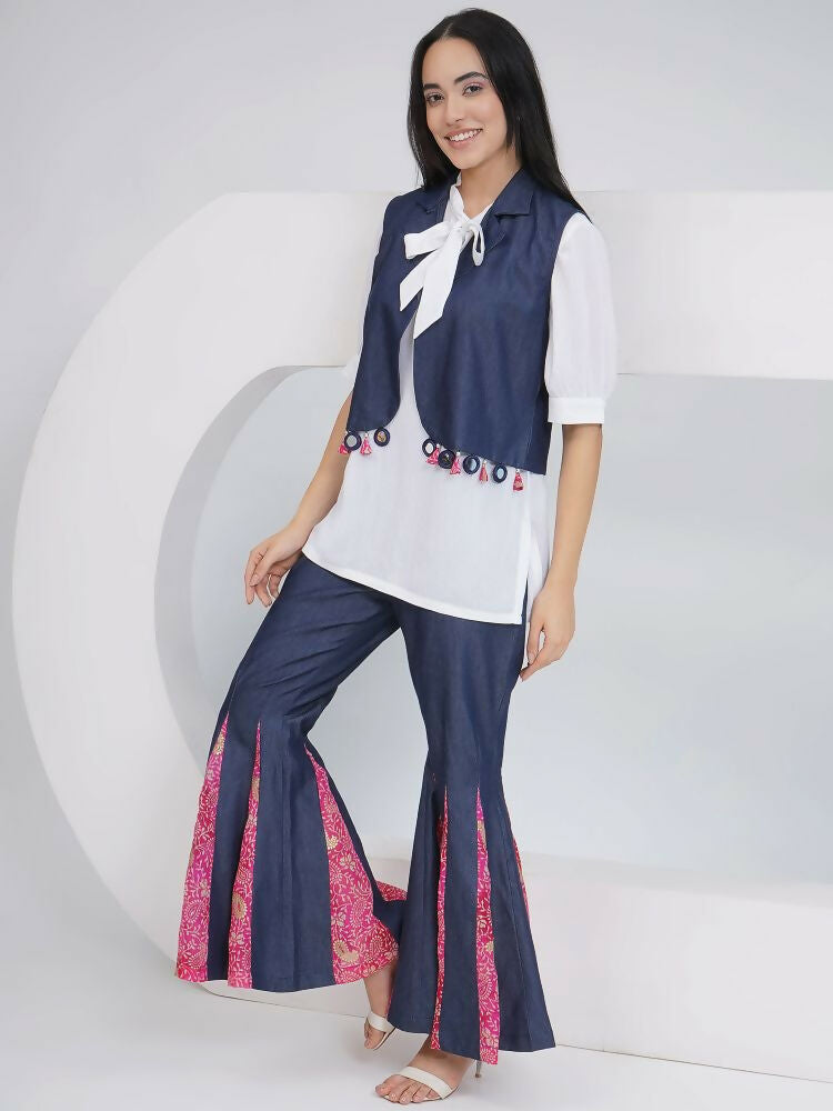 White Rayon Crepe Hand-Embellished Mirror Work Sharara Set