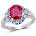 4.03 Carat Genuine Glass Filled Ruby & Tanzanite .925 Sterling Silver Ring