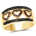 14K Yellow Gold Plated 0.32 Carat Genuine Black Diamond and Red Diamond .925 Sterling Silver Ring