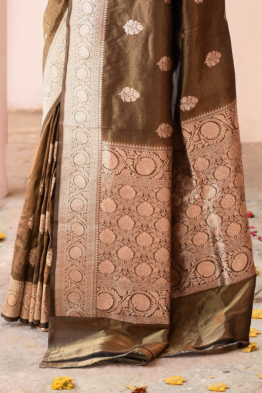 Olive Green Handloom Banarasi Katan Silk Saree
