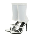 LVOMU Womens Stretchy Cloth High Top Two Strapy Stiletto Gladiator Sandals Sexy Open Toe High Heel Summer Elastic Ankle Boot Sandals for Summer Dress Wedding Party Daily Wear Shoes (White9)