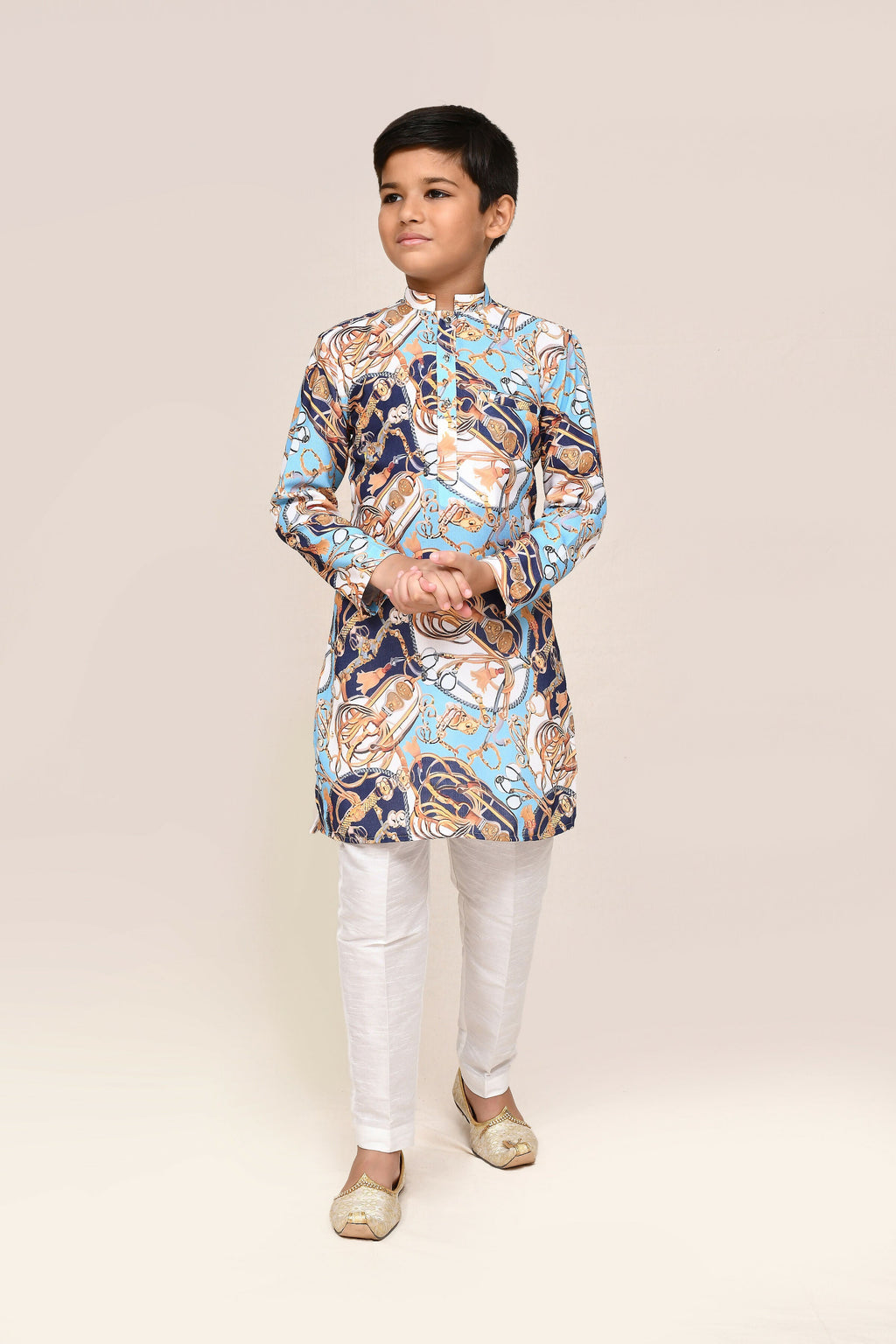 Joban Fashion Cotton Silk Blue Kurta With Straight Fit Pant