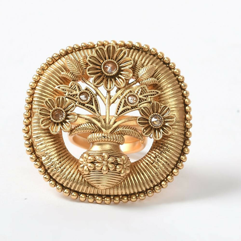 Joharkamal Gold-Plated Stone Studded Adjustable Ring - Design 15