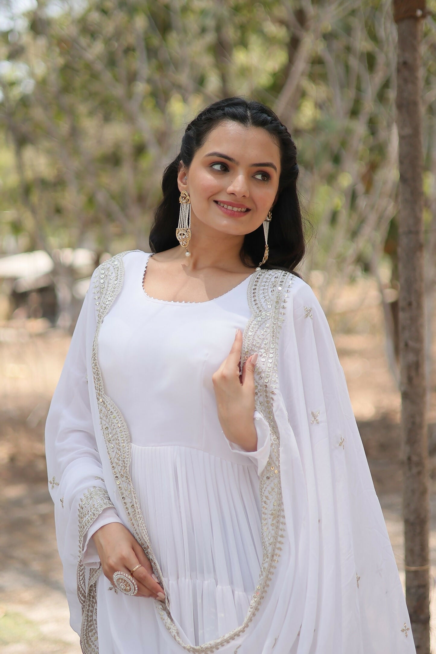 White Georgette Sequence Embroidery Kurta Set