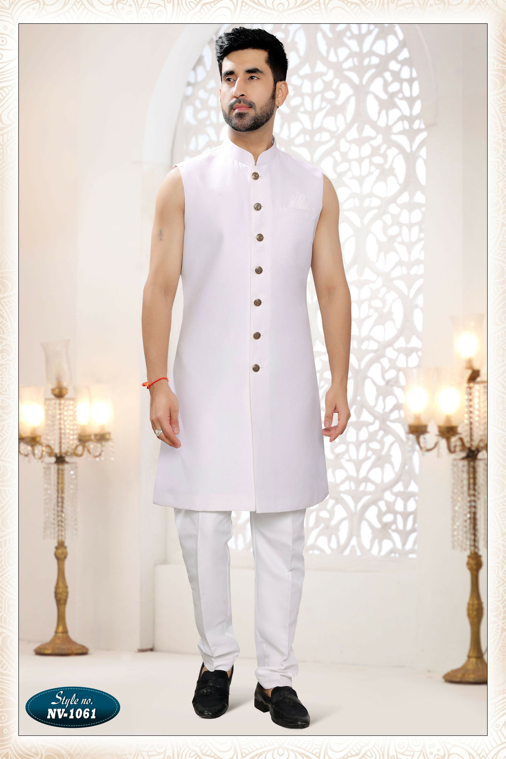 Men's White Straight Silk Kurta Set with Thread and Sequence Work