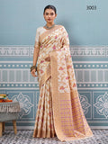 Elegant cream silk saree with a matching blouse for a minimalist look.