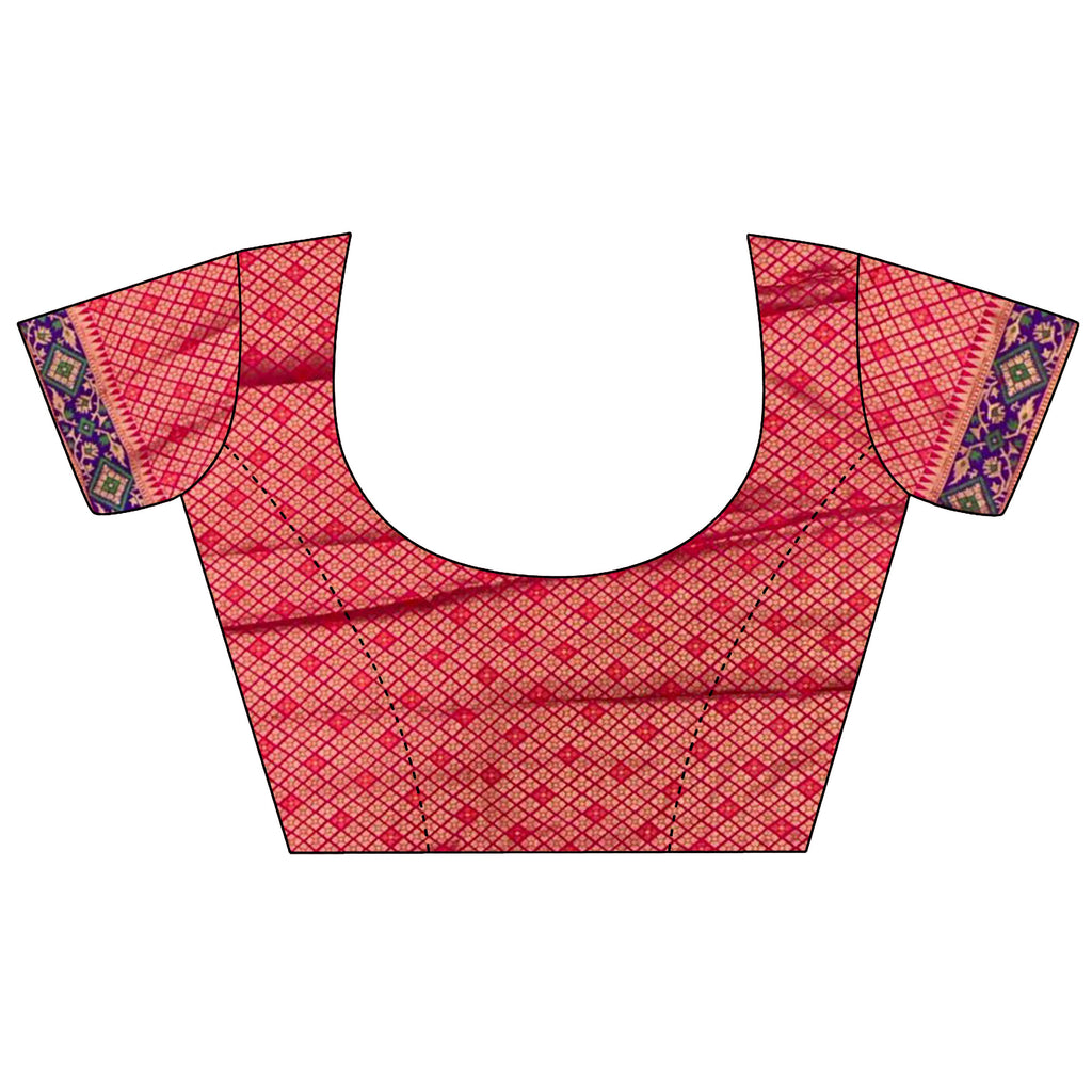 Hot Pink Patola Soft Silk Saree with Matching Blouse Piece