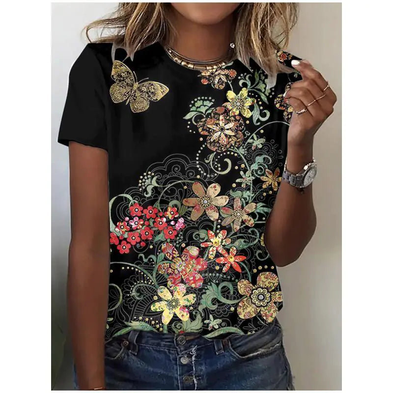 3D Butterfly Print Women's Casual T-Shirt Tops