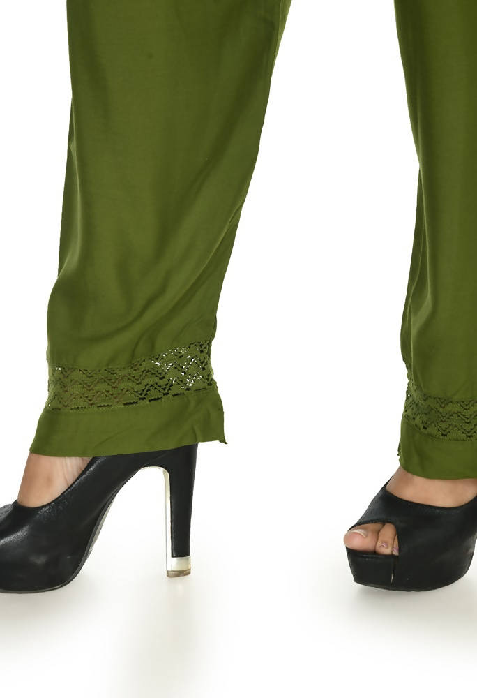 Mehndi Green Straight Palazzo Pants in Rayon Cotton