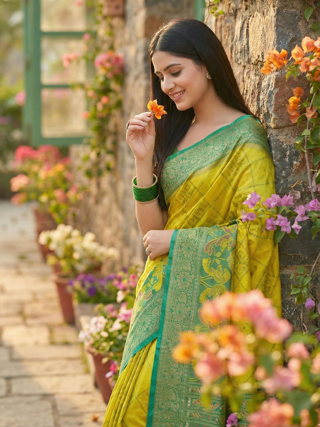 Green Pochampally Silk Saree with Blouse Piece