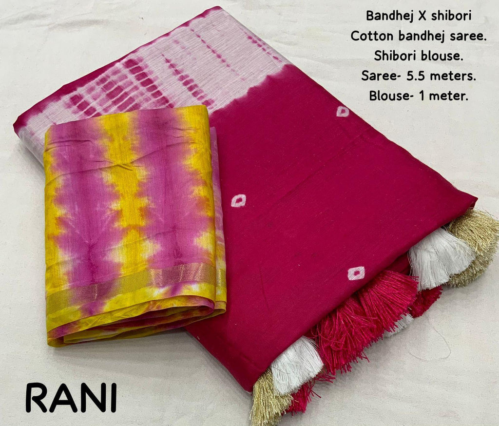 Rani Chanderi Cotton Block Print Saree with Unstitched Blouse - Hiral Fashion