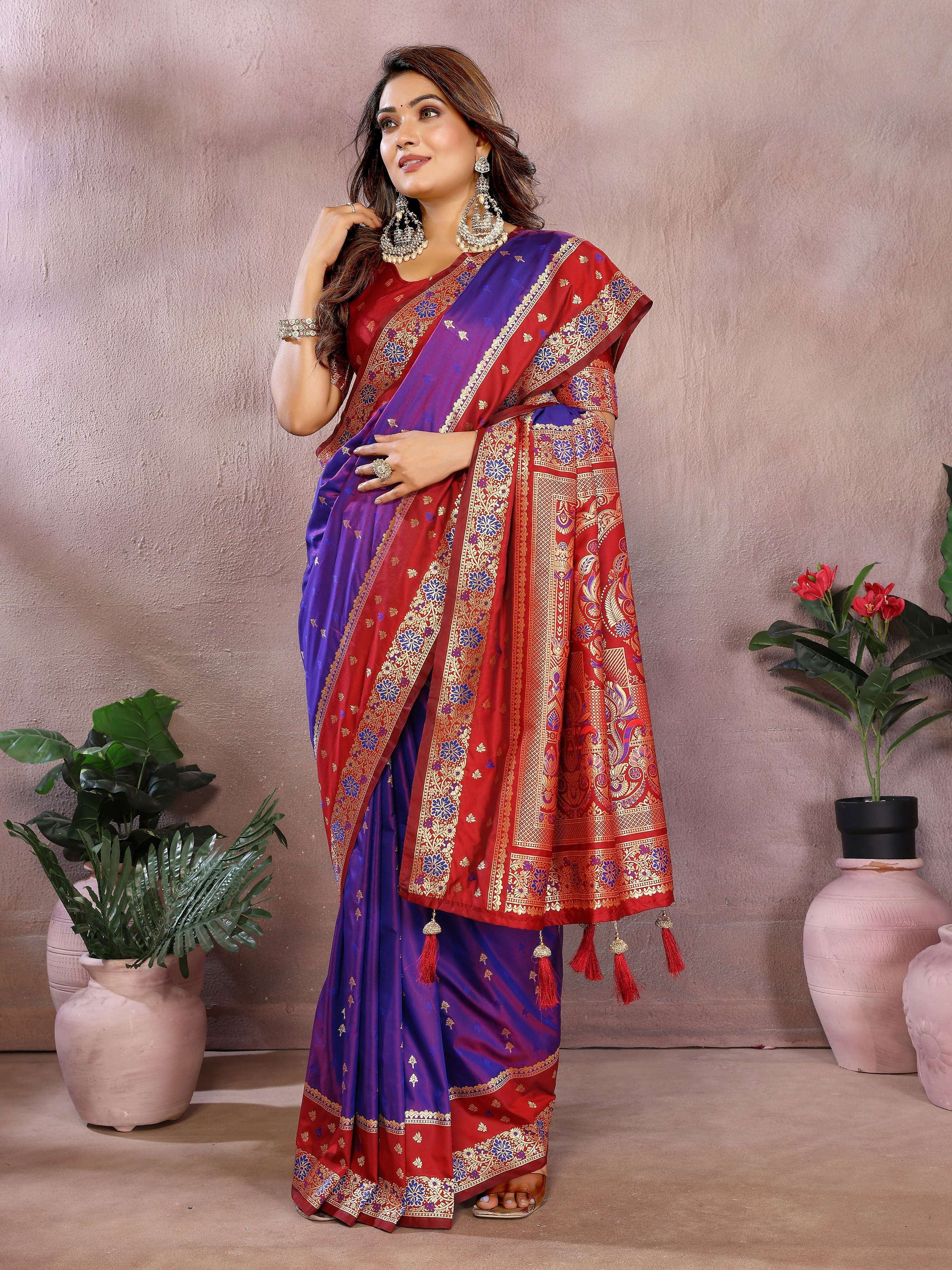 Purple Kalamkari Silk Zari Woven Saree
