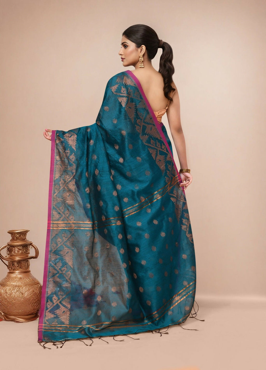 Aqua Blue Handloom Cotton Blend Saree for Women