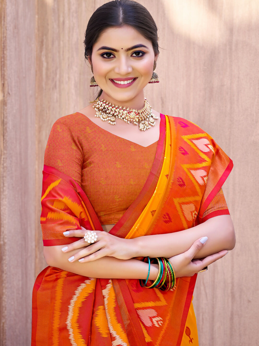 Yellow Pochampally Silk Saree with Matching Blouse Piece