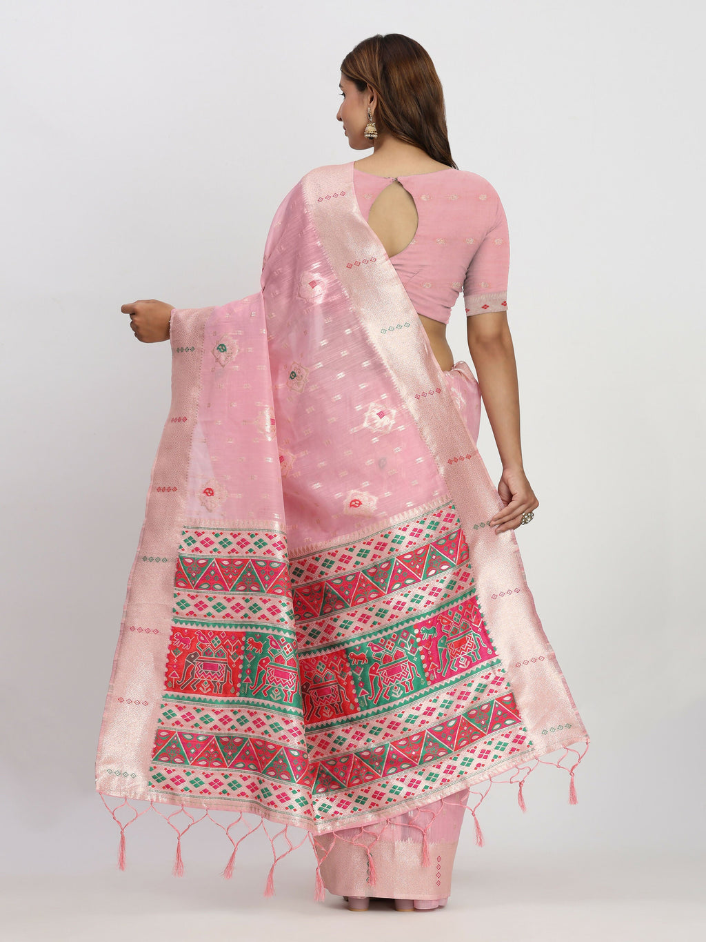 Light Pink Linen Cotton Saree with Matching Blouse
