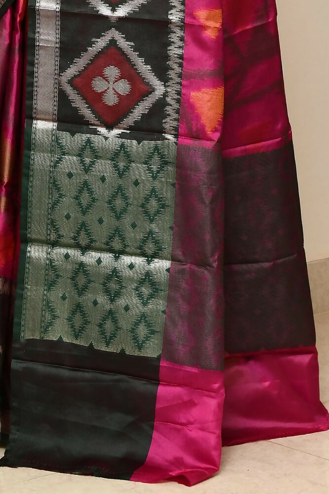 Black & Pink Kataan Ikkat Saree with Woven Details