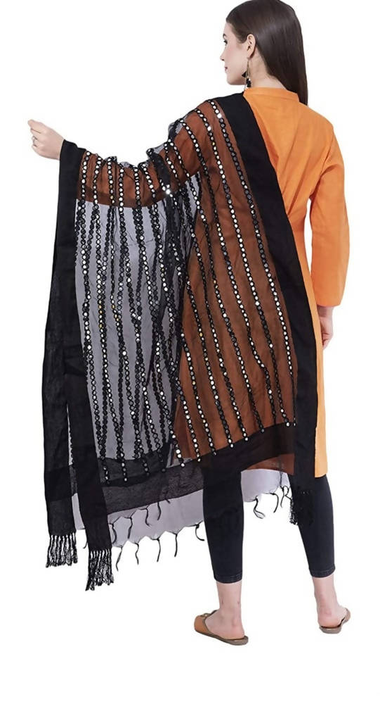 Black Organza Mirror Stripe Dupatta with Metallic Detail