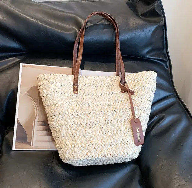 Handwoven Straw Tote Bag - Lightweight Daily Carry