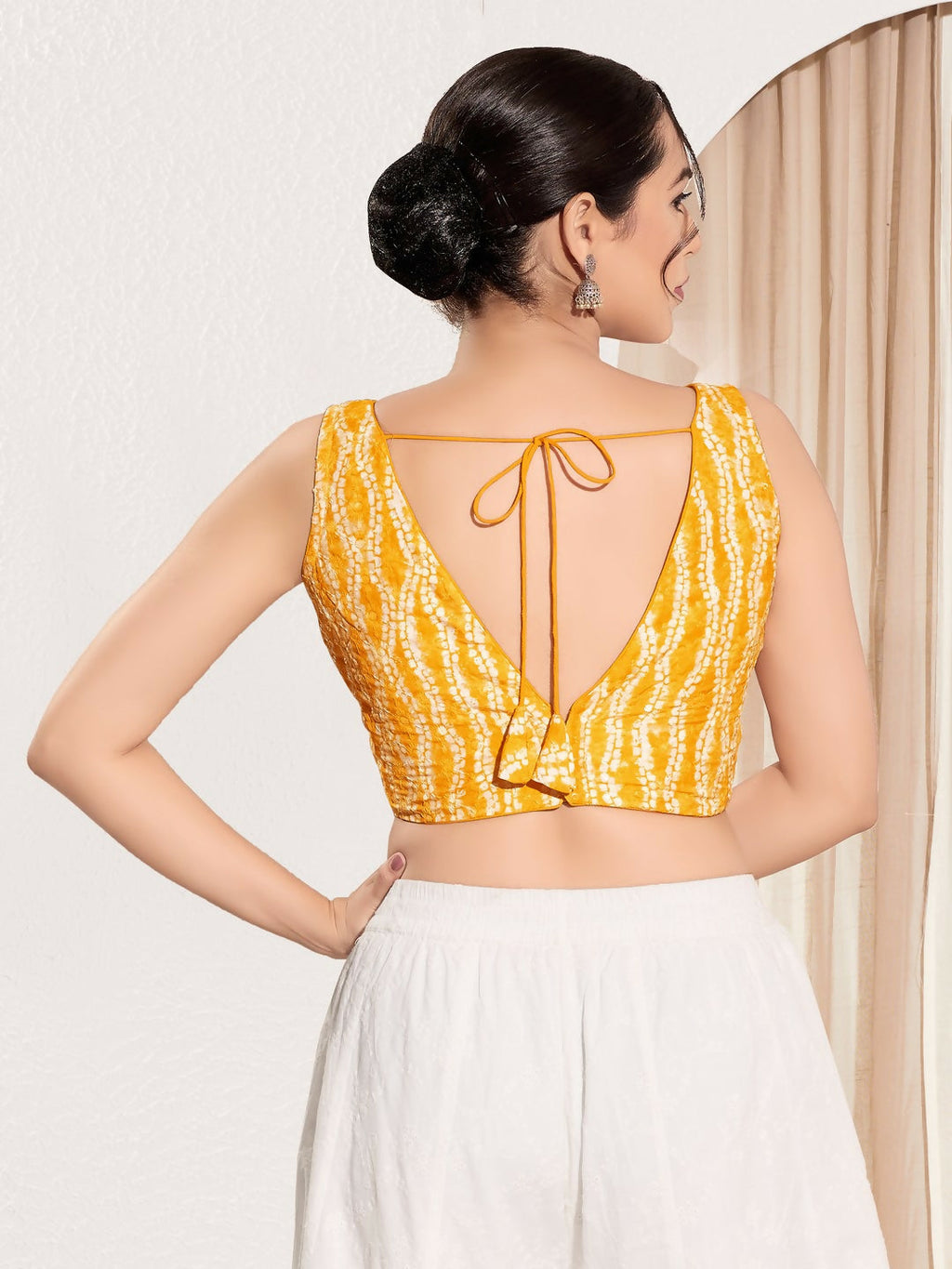 Yellow Viscose Rayon Padded Blouse with V-Neck