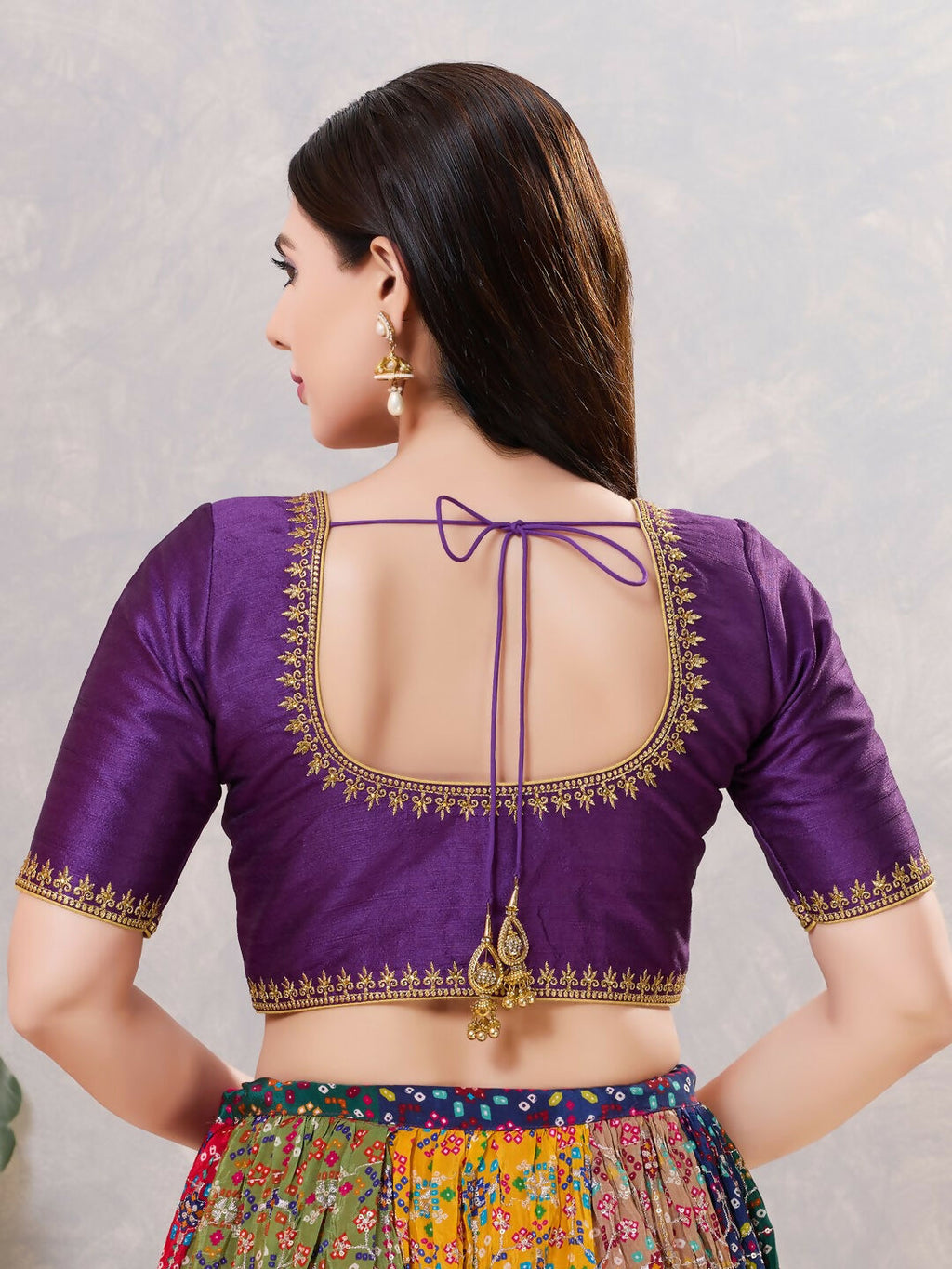 Women's Dark-Brinjal Silk Embroidered Stitched Blouse