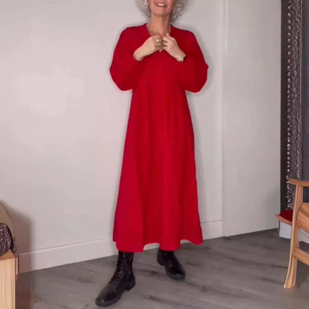 Women's V-Neck Long Sleeve Dress - Elegant Fall Style
