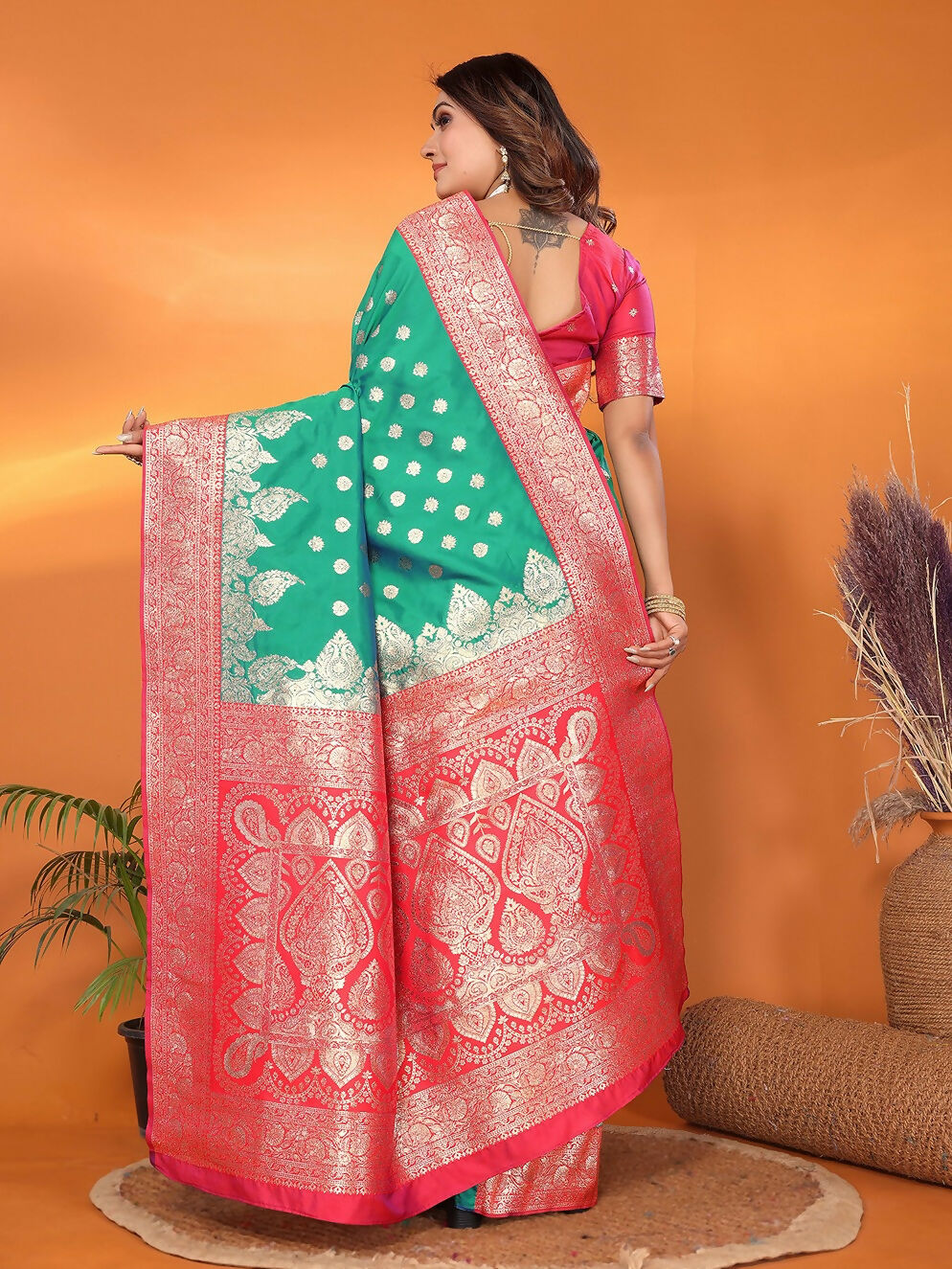 Light Green Banarasi Woven Soft Silk Saree with Matching Blouse