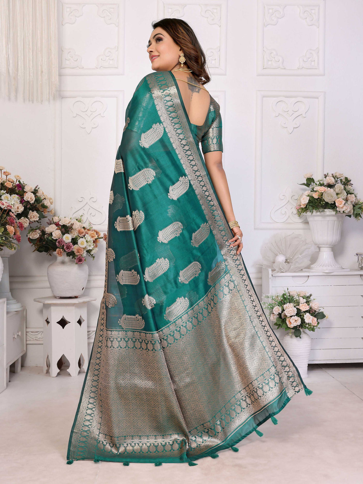 Light Green Soft Organza Silk Weaving Saree
